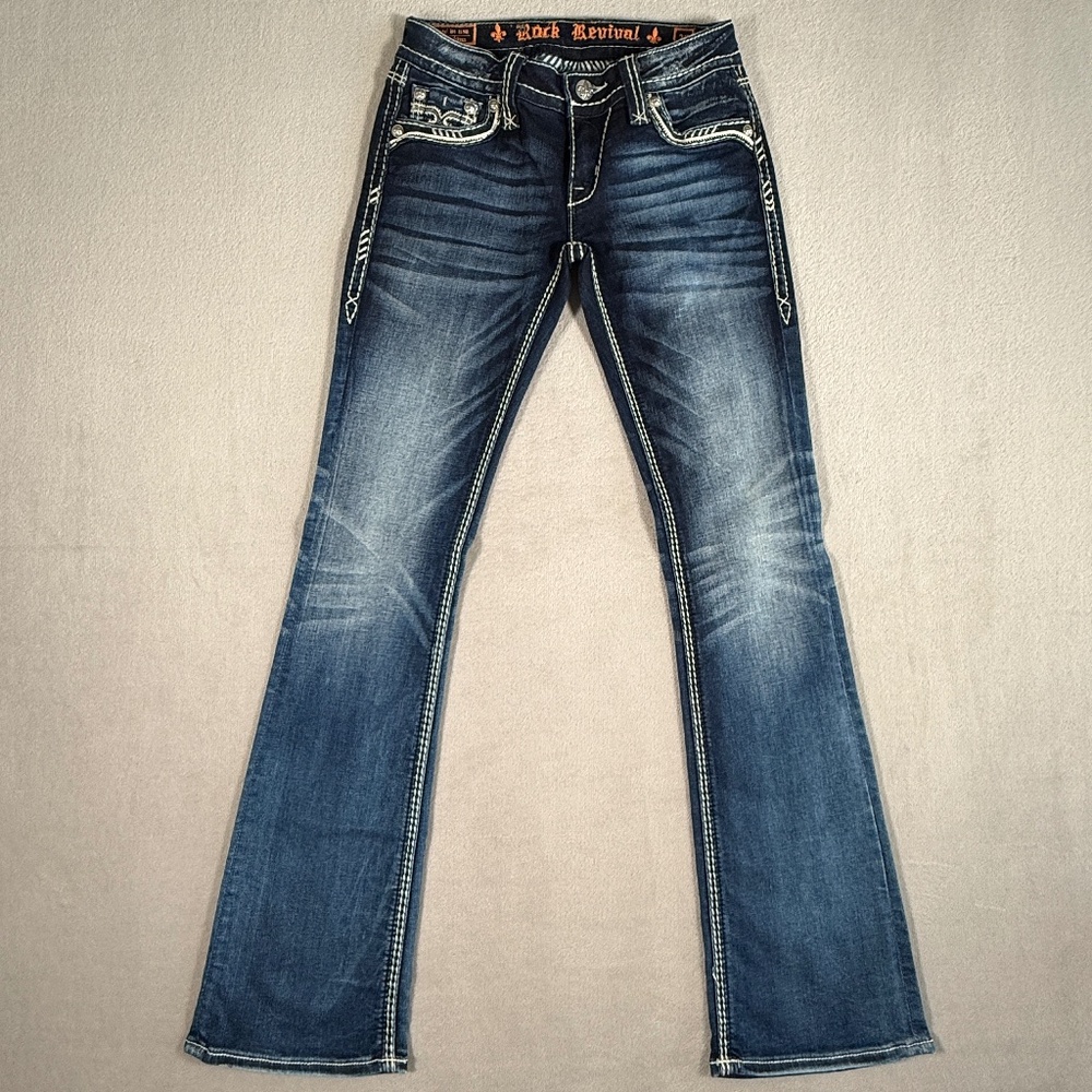 Rock Revival Jeans Womens 26 Medium Wash Avril Boot Cut Embellished Stretch - Picture 1 of 16